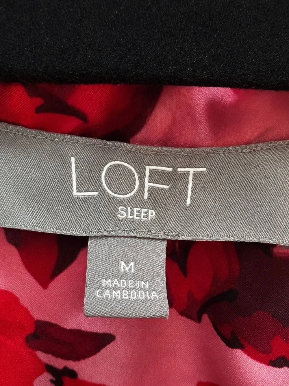 LOFT Sleep Satin Pajama Set Medium Pink Red Rose Floral